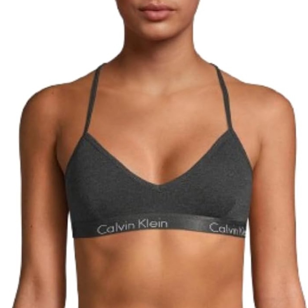 Calvin Klein Motive Cotton Lightly Lined Bralette Charcoal Gray Racerback Sz S